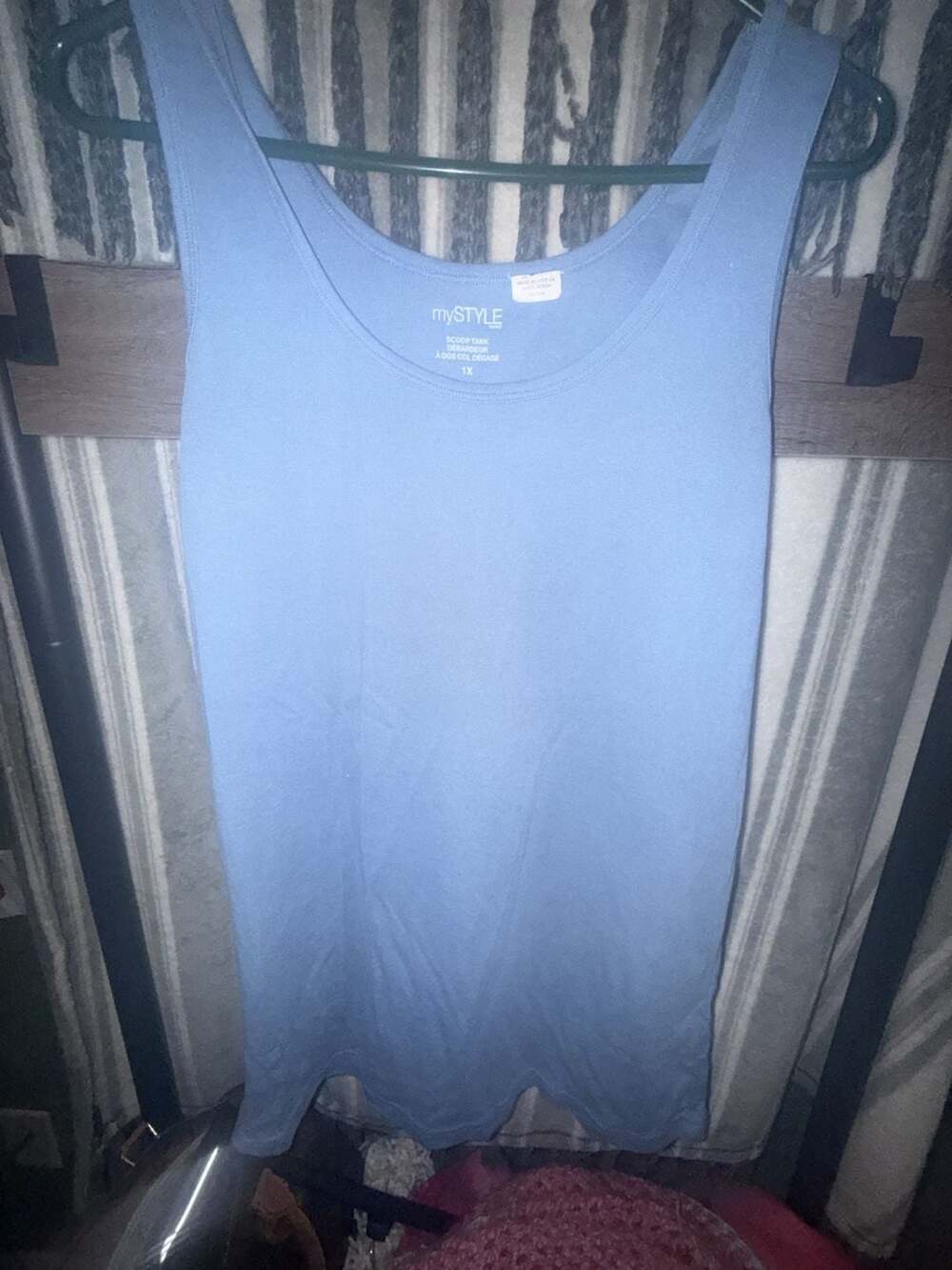 mySTYLE Scoop Tank Size 1X Blue Cotton Sleeveless Basic Top